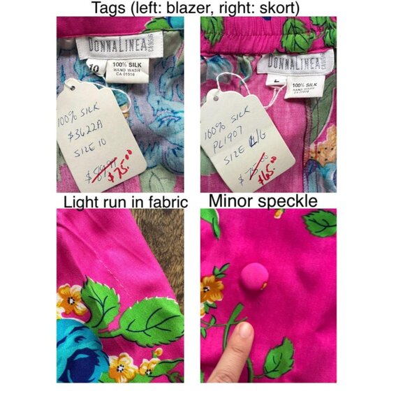 90s vintage pink floral print pure silk blazer skort 2 piece coord matching set - Picture 10 of 10